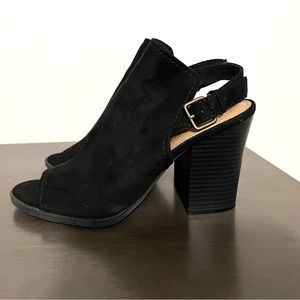 American Eagle Women’s Sz 7 Black Open Toe Shoes EUC